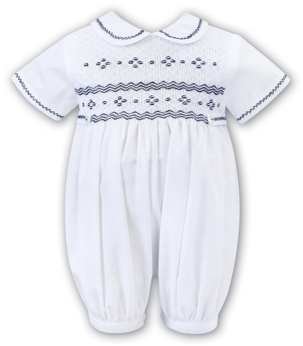 Boys Sarah Louise Romper 013559 White and Navy
