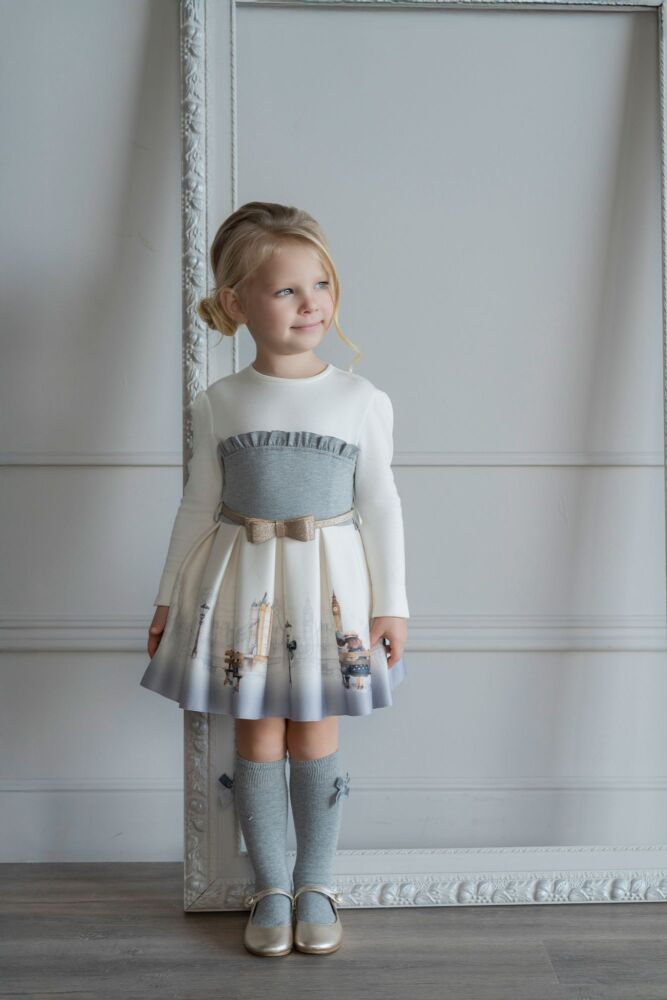 ***Pre Order AW25/26 Girls Miranda Cream and Grey Dress 236