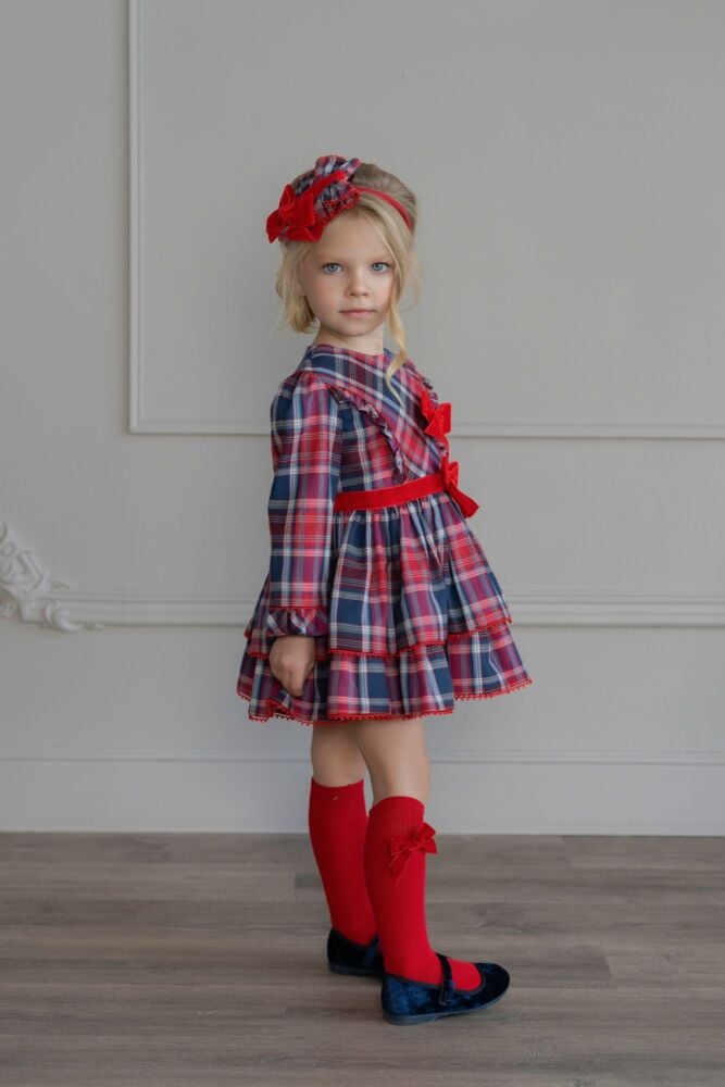 ***Pre Order AW25/26 Girls Miranda Navy and Red Tartan Dress 258