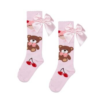 PRE ORDER Girls ADee Teddy Bear Bakery Milana Knee High Socks W252914 Pink Fairy