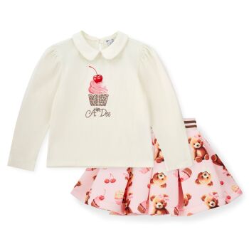 PRE ORDER Girls ADee Teddy Bear Bakery Mabel Top and Skirt Set W252513 Snow White