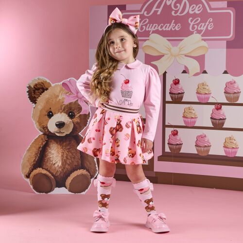 PRE ORDER Girls ADee Teddy Bear Bakery Mabel Top and Skirt Set W252513 Pink