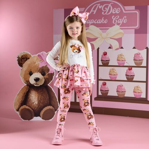 PRE ORDER Girls ADee Teddy Bear Bakery Madison Leggings Set W252510 Snow Wh