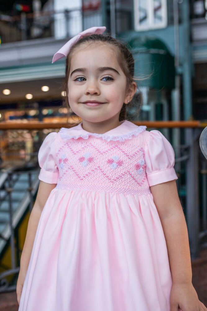 PRE ORDER Girls Naxos Hand Smocked Dress 7623 - Pink