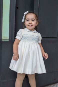 PRE ORDER Girls Naxos Hand Smocked Dress 7622 - Cream and Blue