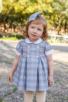 PRE ORDER Girls Naxos Hand Smocked Dress 7626 - Grey and Pink