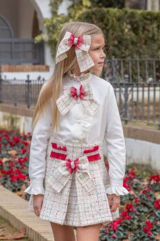 PRE ORDER Girls Naxos Cream and Red Top and Skirt Set 7666 7647