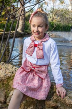 PRE ORDER Girls Naxos Red and Cream Top and Skirt Set 7663 7644