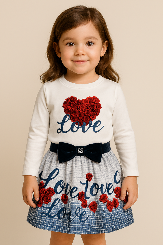 Girls Giorgio Bambini Love Top and Skirt Set YG16 - Navy