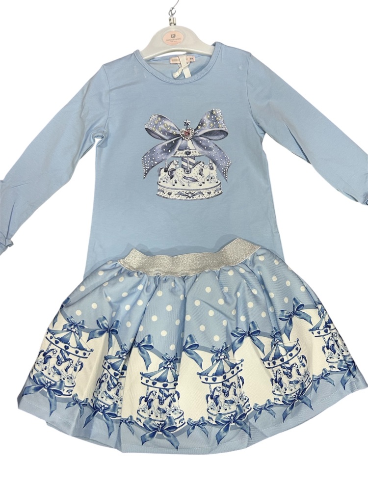 Girls Giorgio Bambini Carousel Top and Skirt Set YG12 - Blue