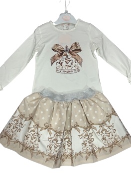 Girls Giorgio Bambini Carousel Top and Skirt Set YG12 - Cream