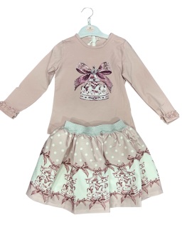 Girls Giorgio Bambini Carousel Top and Skirt Set YG12 - Pink