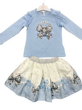 Girls Giorgio Bambini Handbag and Bows Top and Skirt Set YG13 - Blue