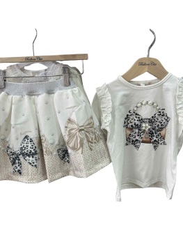 Girls Giorgio Bambini Handbag and Bows Top and Skirt Set YG13 - Cream