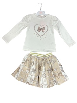 Girls Giorgio Bambini Hearts and Bows Top and Skirt Set YG15 - Beige