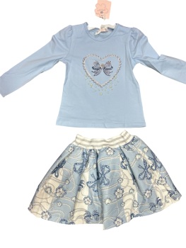 Girls Giorgio Bambini Hearts and Bows Top and Skirt Set YG15 - Blue