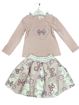 Girls Giorgio Bambini Hearts and Bows Top and Skirt Set YG15 - Pink