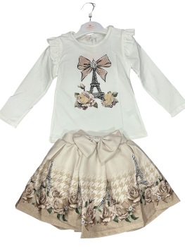 Girls Giorgio Bambini Parisian Rose Top and Skirt Set YG14 - Beige