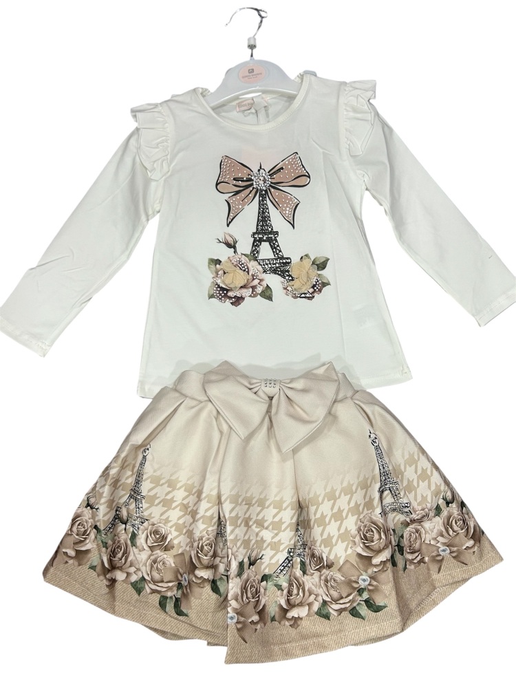 Girls Giorgio Bambini Parisian Rose Top and Skirt Set YG14 - Beige