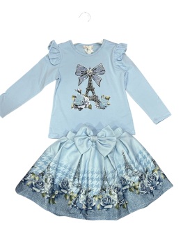 Girls Giorgio Bambini Parisian Rose Top and Skirt Set YG14 - Blue