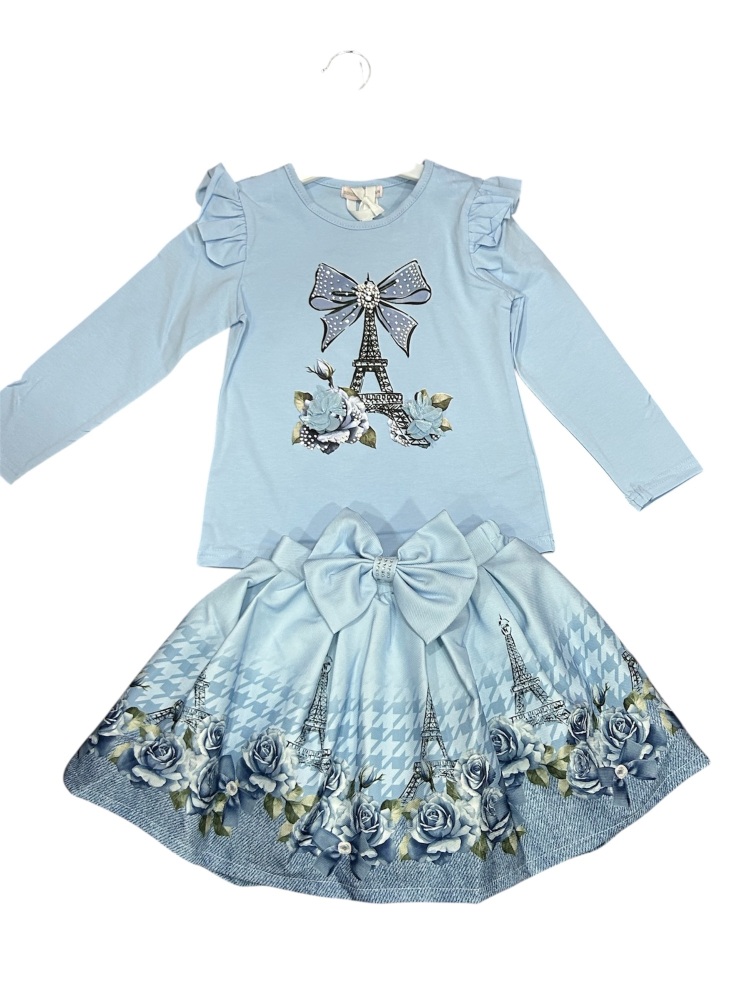 Girls Giorgio Bambini Parisian Rose Top and Skirt Set YG14 - Blue