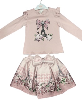 Girls Giorgio Bambini Parisian Rose Top and Skirt Set YG14 - Pink