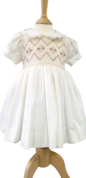Girls Naxos Hand Smocked Dress 7623 - Cream and Camel