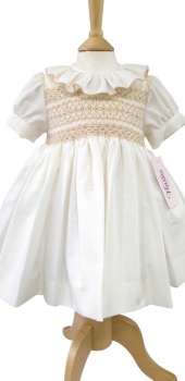 Girls Naxos Hand Smocked Dress 7627 - Cream