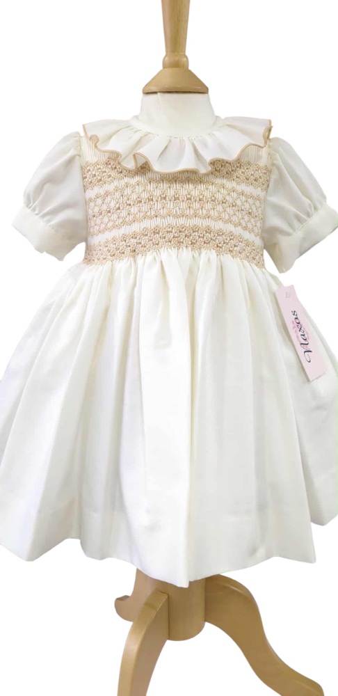 Girls Naxos Hand Smocked Dress 7627 - Cream
