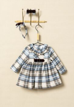 Girls Basmarti Blue and Cream Check Dress 25561