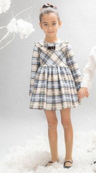 Girls Basmarti Blue and Cream Check Dress 25570