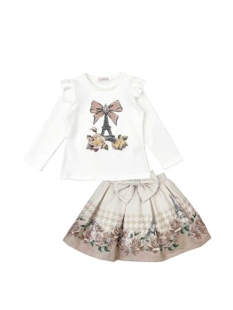 Girls Giorgio Bambini Parisian Rose Top and Skirt Set YG14 - Beige