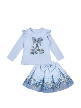 Girls Giorgio Bambini Parisian Rose Top and Skirt Set YG14 - Blue