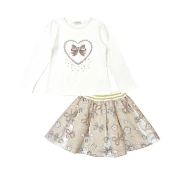 Girls Giorgio Bambini Hearts and Bows Top and Skirt Set YG15 - Beige