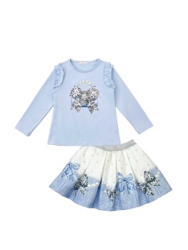 Girls Giorgio Bambini Handbag and Bows Top and Skirt Set YG13 - Blue