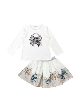 Girls Giorgio Bambini Handbag and Bows Top and Skirt Set YG13 - Cream
