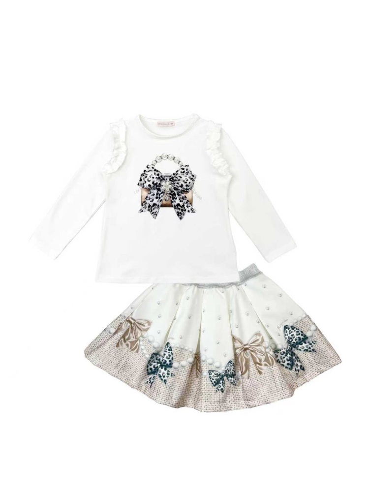 Girls Giorgio Bambini Handbag and Bows Top and Skirt Set YG13 - Cream