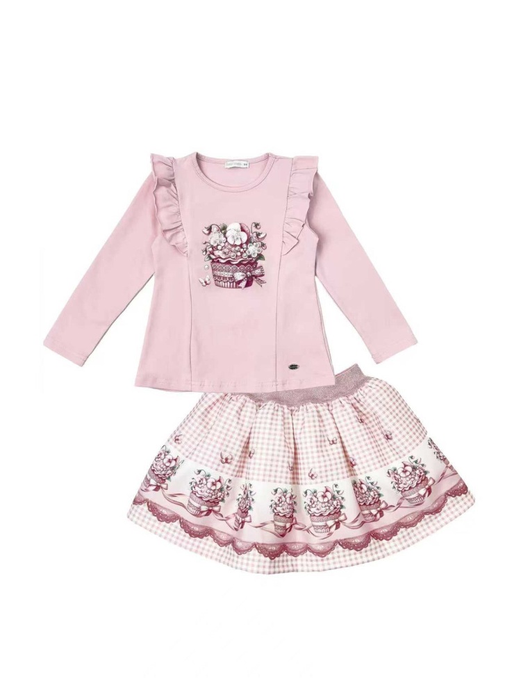 Girls Giorgio Bambini Floral Top and Skirt Set YG10 - Pink