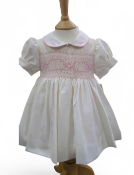 Girls Naxos Hand Smocked Dress 7622 - Cream and Pink