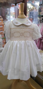 Girls Naxos Hand Smocked Dress 7622 - Cream and Camel