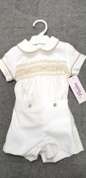 Boys Naxos Hand Smocked Set 7610 - Cream and Camel