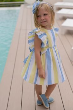 *PRE ORDER SS26 Girls Miranda Lemon, Blue and White Dress 238