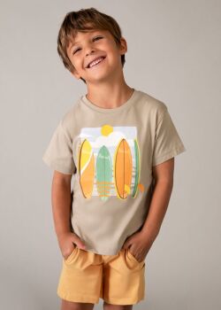 *PRE ORDER SS26 Boys Mayoral T Shirt and Shorts Set 3603 Peach (27) - 2 T Shirts