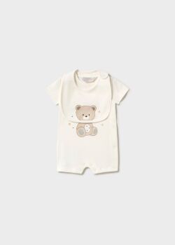 *PRE ORDER SS26 Boys Mayoral Romper with Bib 1721 Natural 17