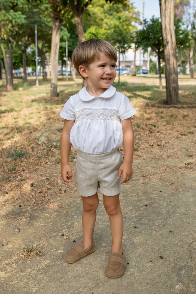 Boys Naxos Hand Smocked Set 7709 Beige