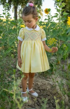 Girls Naxos Hand Smocked Dress 7728 Lemon