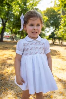 Girls Naxos Hand Smocked Dress 7724 Beige