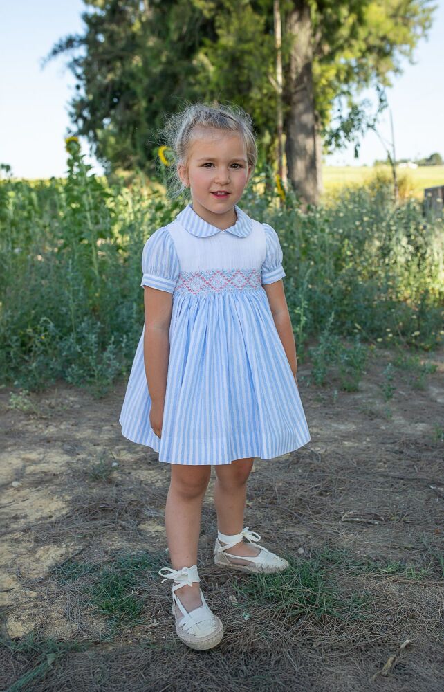 *PRE ORDER Girls Naxos Hand Smocked Dress 7726 Blue