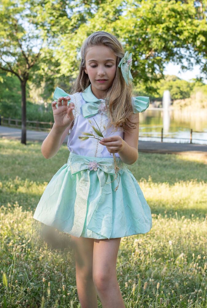 *PRE ORDER Girls Naxos Mint and White Top and Skirt Set 7777 7757