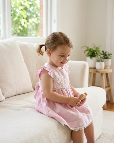 Girls Basmarti Pink and White Dress 26041